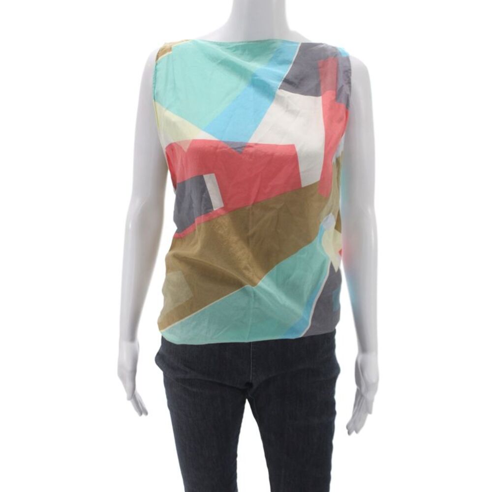 Tse Womens Silk Geometric Boat Neck Sleeveless Basic Tank Multicolor Size S